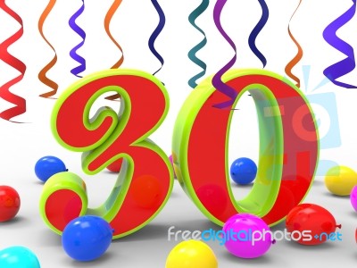 Number Thirty Party Shows Colourful Creative Decoration And Brig… Stock Image