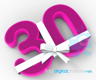 Number Thirty With Ribbon Displays Surprise Birthday Party Or Ev… Stock Image