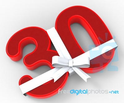 Number Thirty With Ribbon Means Creative Design Or Event Adornme… Stock Image