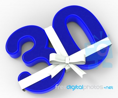 Number Thirty With Ribbon Shows Surprise Birthday Party Or Event… Stock Image