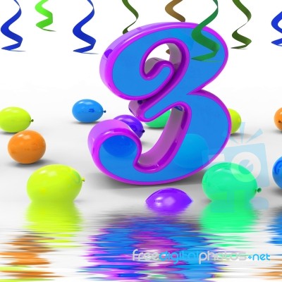 Number Three Party Displays Colourful Decorations And Adornments… Stock Image