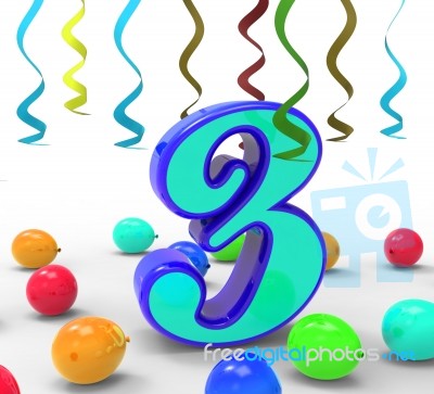 Number Three Party Means Colourful Decorations And Adornments Stock Image