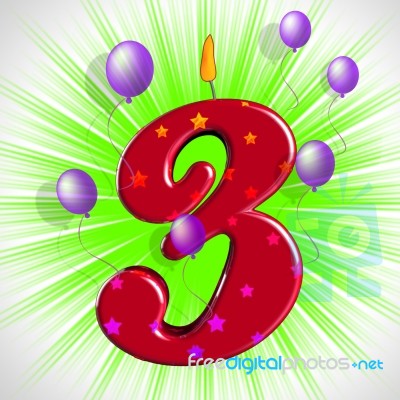 Number Three Party Shows Colourful Birthday Candles Stock Image