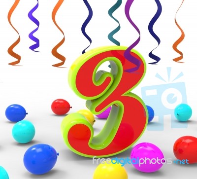 Number Three Party Shows Creativity And Multi Coloured Garlands Stock Image