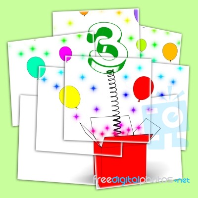 Number Three Surprise Box Displays Celebration And Colourful Bal… Stock Image