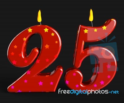 Number Twenty Five Candles Show Burning Candles Or Bright Flame Stock Image