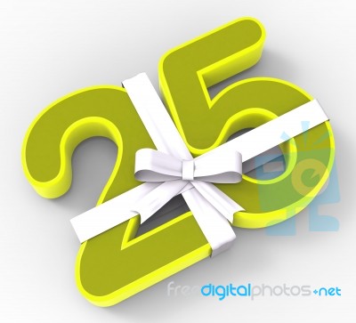 Number Twenty Five With Ribbon Displays Twenty Fifth Birthday Or… Stock Image