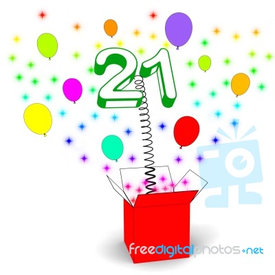 Number Twenty One Surprise Box Shows Birthday Celebration Or Par… Stock Image