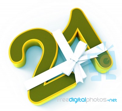 Number Twenty One With Ribbon Displays Creative Design Or Birthd… Stock Image