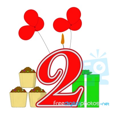 Number Two Candle Means Party Decoration And Balloons Stock Image