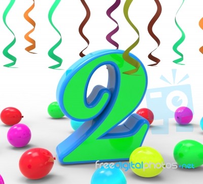 Number Two Party Means Colourful Garlands Or Bright Balloons Stock Image