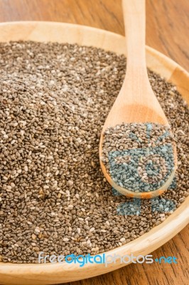 Nutritious Chia Seeds On A Wooden Plate Stock Photo