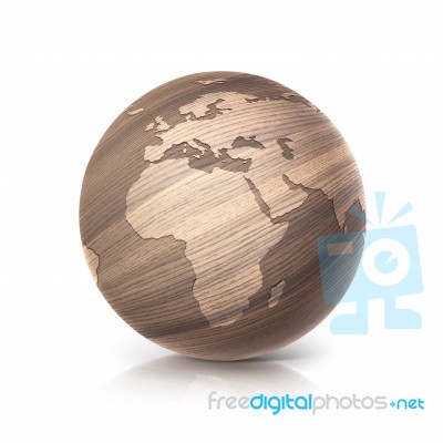 Oak Wood Globe 3d Illustration Europe And Africa Map Stock Photo