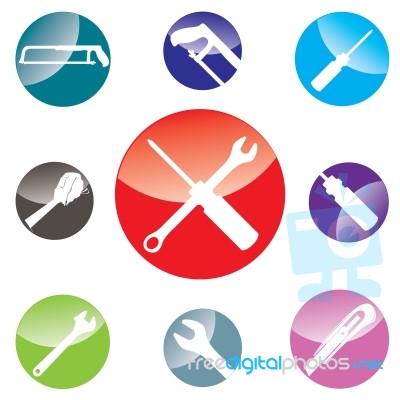 Object Tool Icon Design Isolated On White Background. Wrench Tape Measure Saw And Cutter With Screwdriver For Illustration Icon Stock Image