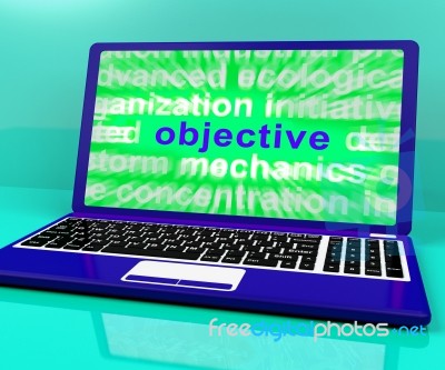 Objective Laptop Shows Objectives Hope And Future Aims Stock Image