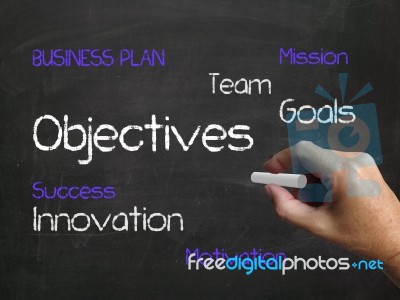 Objectives On Chalkboard Represents Aims Goals And Achievable Ta… Stock Image