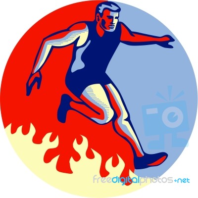 Obstacle Racing Jumping Fire Retro Stock Image