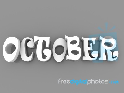 October Sign With Colour Black And White. 3d Paper Illustration Stock Image