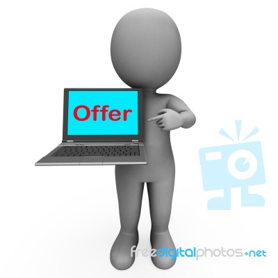 Offer Character Screen Shows Promotional Discounting And Reducti… Stock Image