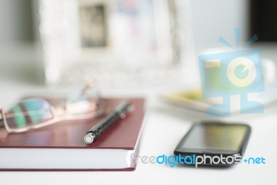 Office Desk Blurred Background Stock Photo