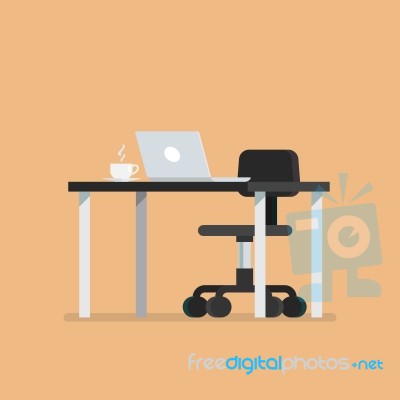 Office Desk With Chair In Flat Style Stock Image