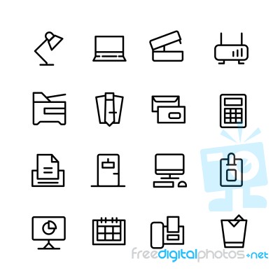 Office Elements Icon Set On White Background Stock Image