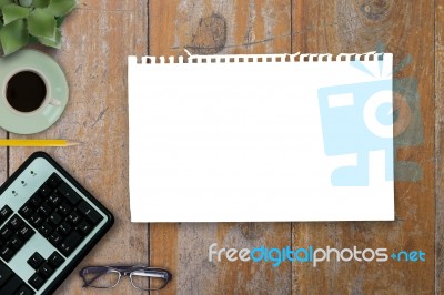 Office Table With Notepad Stock Photo