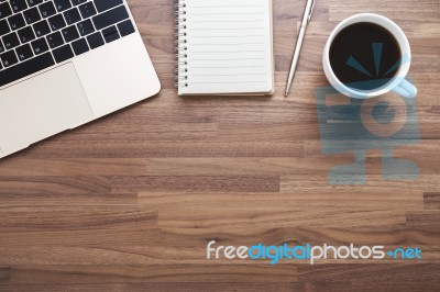 Office Wood Desk Background Stock Photo