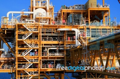 Offshore Construction Platform For Production Oil And Gas,oil And Gas Industry Stock Photo