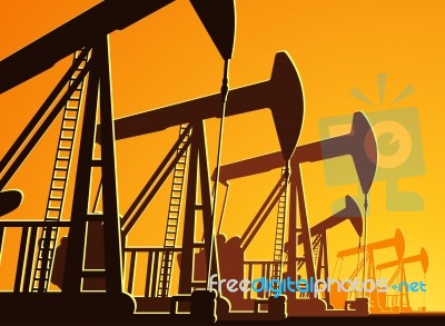 Oil Pumps On Sunset Stock Image