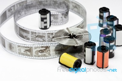 Old 35mm Film And Reel Stock Photo