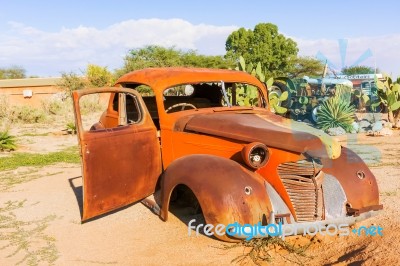 Old And Rusty Vintage Car In Namibia Stock Photo