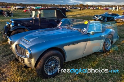 Old Austin Healey Sports Car Parked At Goodwood Stock Photo