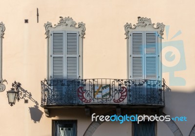 Old Balcony In Arona Lake Maggiore Piedmont Italy Stock Photo