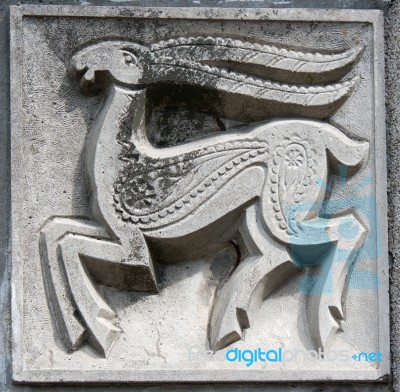 Old Bas-relief Of Fairytale Deer Stock Photo