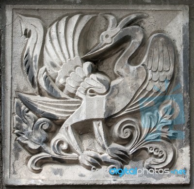 Old Bas-relief Of Fairytale Firebird Stock Photo