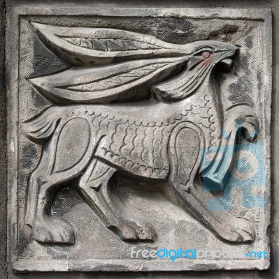 Old Bas-relief Of Fairytale Hare Stock Photo