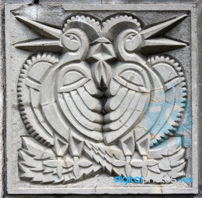 Old Bas-relief Of Fairytale Two Birds Stock Photo