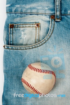 Old Baseball On Jean Stock Photo