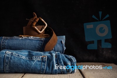 Old Belt On Jeans Stock Photo