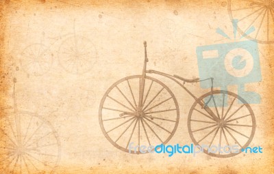 Old Bicycle With Wooden Wheels  Added Old Paper Texture Stock Photo