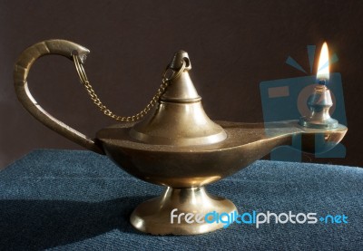 Old Brass Magic Lamp Stock Photo