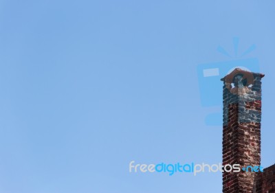 Old Brick Construction With Fireplace Stock Photo