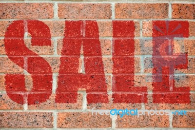 Old Brick Wall Texture With Sale Inscription Stock Photo