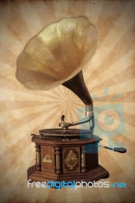 Old Bronze Gramophone Stock Photo