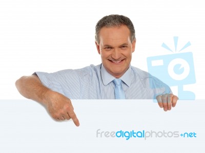 Old Businessman Holding Blank Board Stock Photo