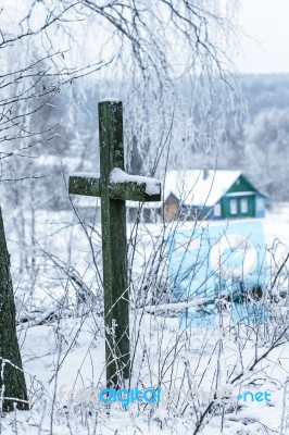 Old Cemetery At Abandoned  Village Stock Photo