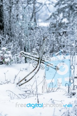 Old Cemetery At Abandoned  Village Stock Photo