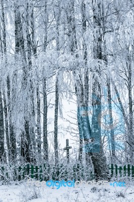 Old Cemetery At Abandoned  Village Stock Photo