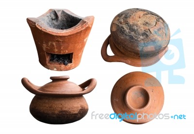 Old Clay Pot On White Background Stock Photo